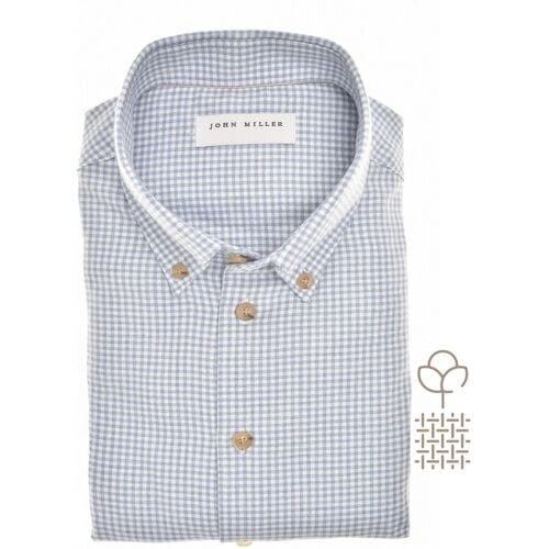 John Miller Overhemd Button Down Fine Flanel Check Licht Blauw / male