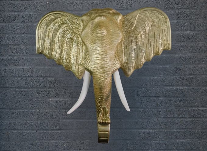 Wandornament Olifantenkop XXL - 105 cm - Lichtgoud - Polystone