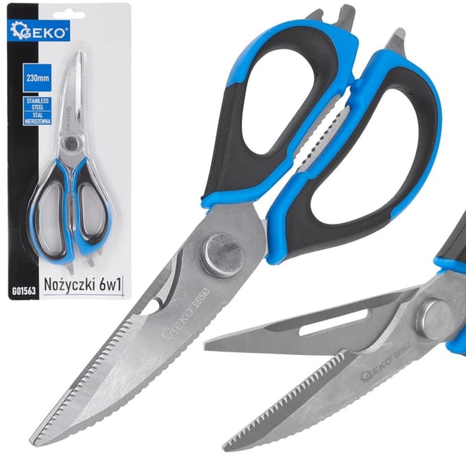 GEKO Multifunctionele schaar - 6-in-1 - roestvrij staal - 230 mm - ergonomische grip