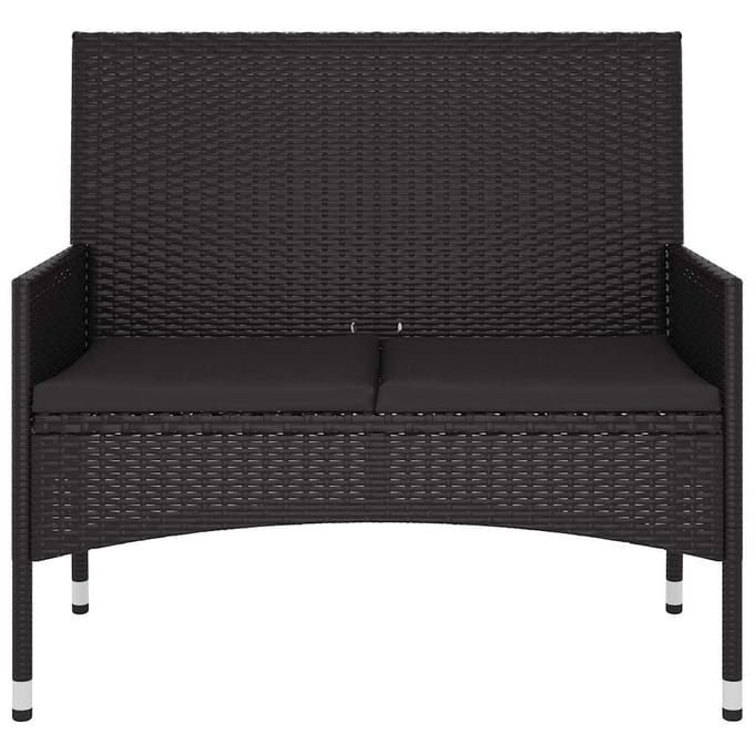 vidaXL - Tuinbank - 2-zits - met - kussens - poly - rattan - zwart