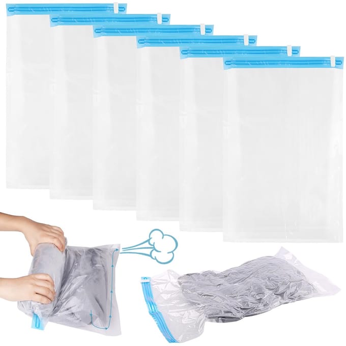 Cuhostki 6 Stuks Handrol Vacuümzakken - Transparant - Handrol Compressie - Geen Pomp Nodig