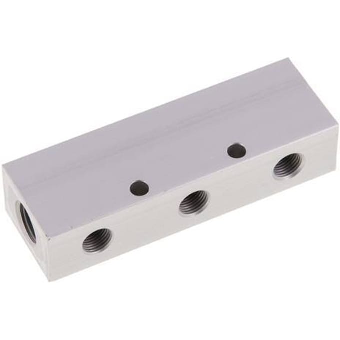 2xG 1/4'' x 6xG 1/8'' Aluminium Verdeelblok Dubbelzijdig 16 Bar