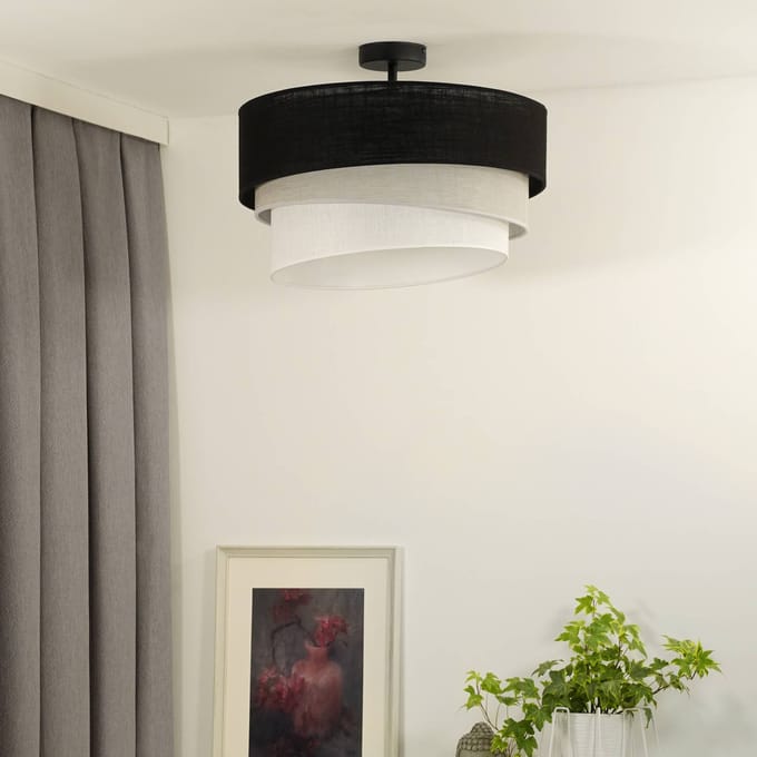 Duolla Euluna plafondlamp Trio, zwart/grijs/wit, textiel, Ø 45 cm