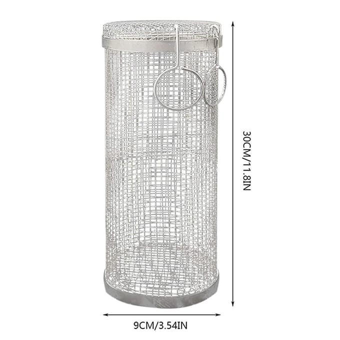 Panier de Barbecue en acier inoxydable, panier à griller roulant, cylindre en treillis métallique, panier de gril rond Portable pour Camping en plein air white