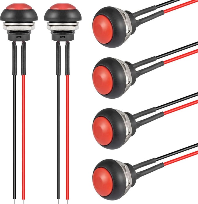 Waterdichte momentane drukknop met kabel 12 mm - set van 6 (geel)