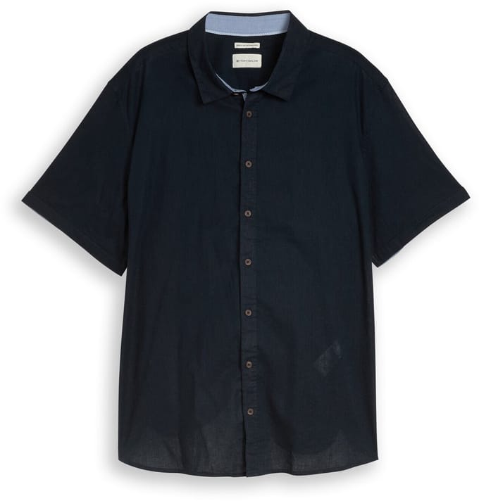 Tom Tailor - Plus Size - Regular Fit overhemd met korte mouwen en linnen - Maat 2XL - sky captain blue