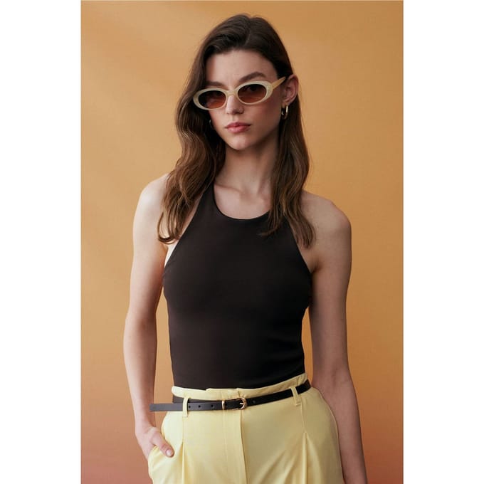 Slim Fit Halterhals Tricot Blouse