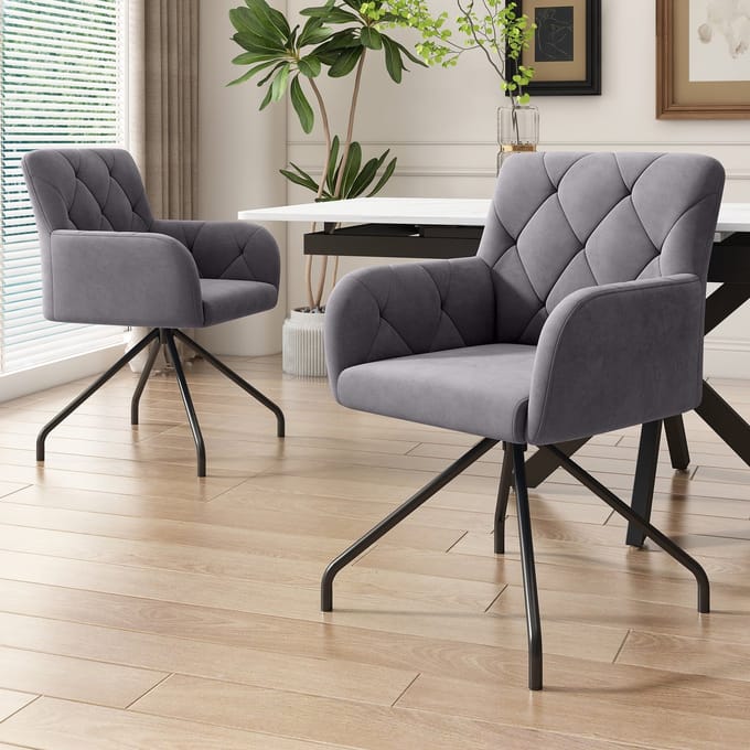 REDOM Eetkamerstoelen Set Van 2 - Gestoffeerd Met Armleuningen - Modern - Voor Eethoek - Fluweel - Donkergrijs