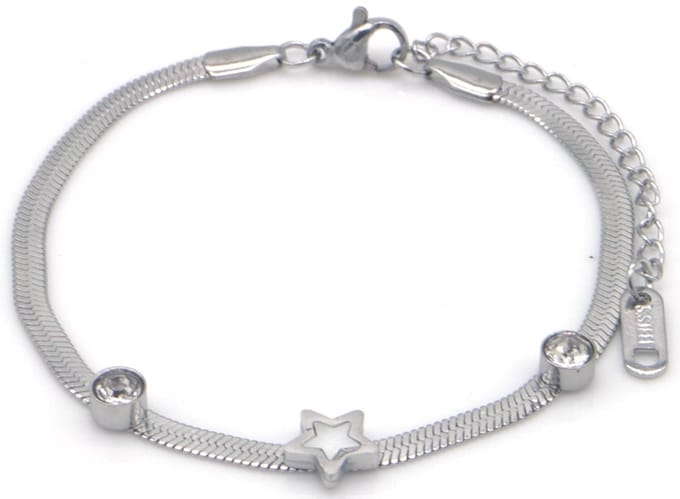 RVS ster armband 16-21 cm – zilverkleurig – dames