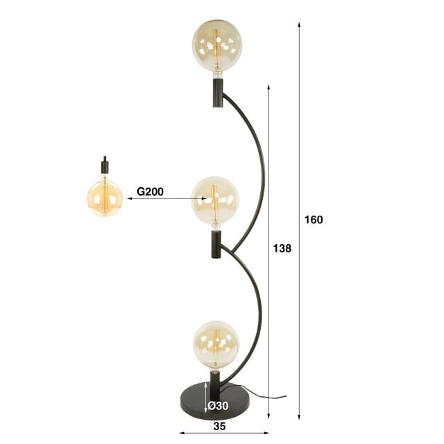 Hoyz Collection - Vloerlamp Arcus 3-lichts - Sienna Bruin