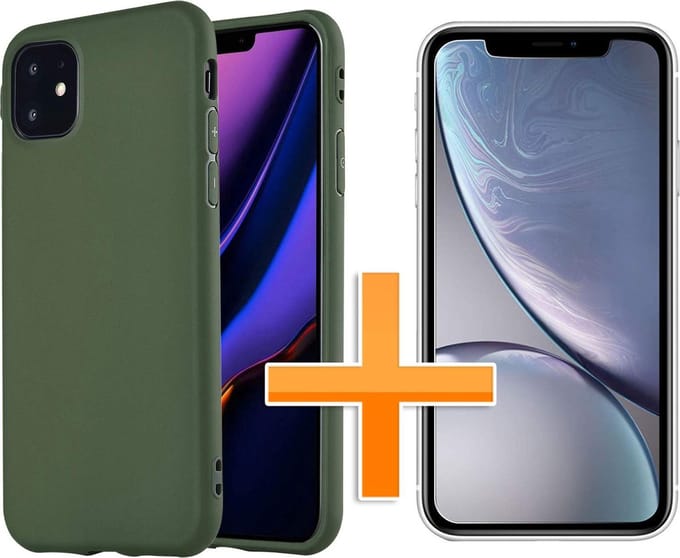 HB Hoesje Geschikt voor Apple iPhone 12 Mini - Groen - Siliconen Back Cover / Glazen Screenprotector