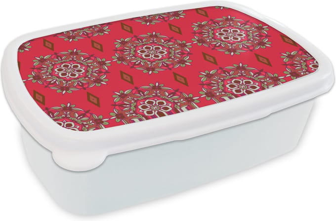 Broodtrommel Wit - Lunchbox - Brooddoos - Mandala - Design - Bloem - 18x12x6 cm - Volwassenen