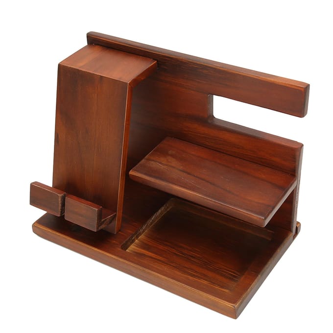 Telefoon Docking Station Hout Multifunctioneel Sleutel Portemonnee Standaard Bril Opberg Houder voor Bureau brown