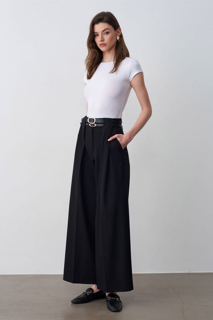 Hoge Taille Wijde Pantalon met Plissé