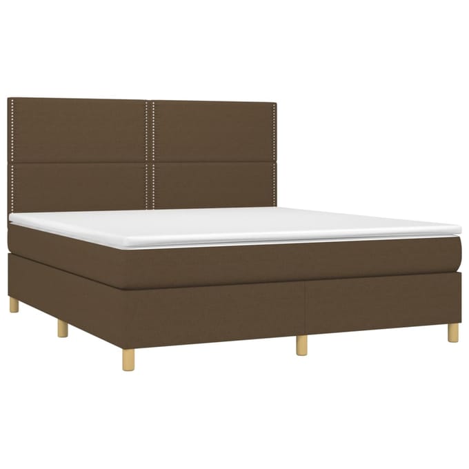vidaXL - Boxspring - met - matras - en - LED - stof - donkerbruin - 180x200 - cm