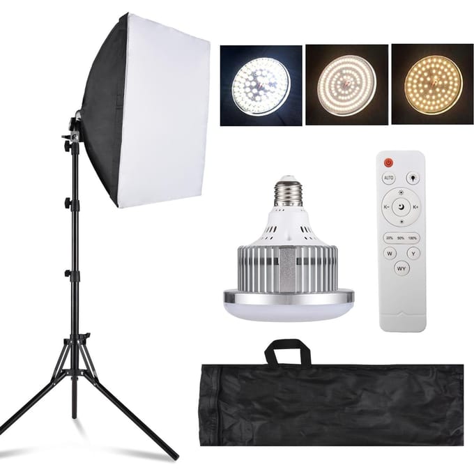Andoer Studio Photography Light Kit Softbox-verlichtingsset inclusief 85W tweekleurig LED-licht + 40x40cm US Plug zwart