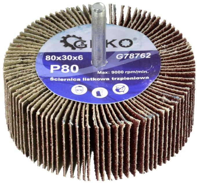 GEKO Abrasieve lamellenschijf - P80 korrel - 80x30 mm - 6 mm as - Aluminiumoxide