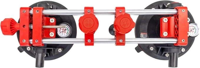 Zuignappen met Manometer - Naad Setter - Aanrechtblad Monteren - Dubbele Pomp - 8 Inch - Rood