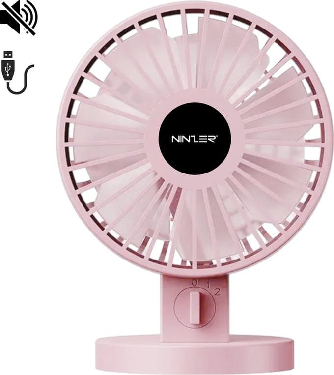 Ninzer Mini Ventilator USB - Stille Mini USB-Ventilator - Tafelventilator & Bureau Ventilator - Compact, Stil & Krachtig - Roze
