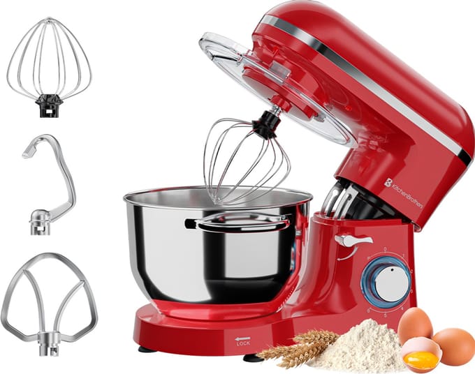 KitchenBrothers 2000W Keukenmachine - Keukenrobot - 6,2L - Mixer met Mengkom - Keukenmixer - Rood