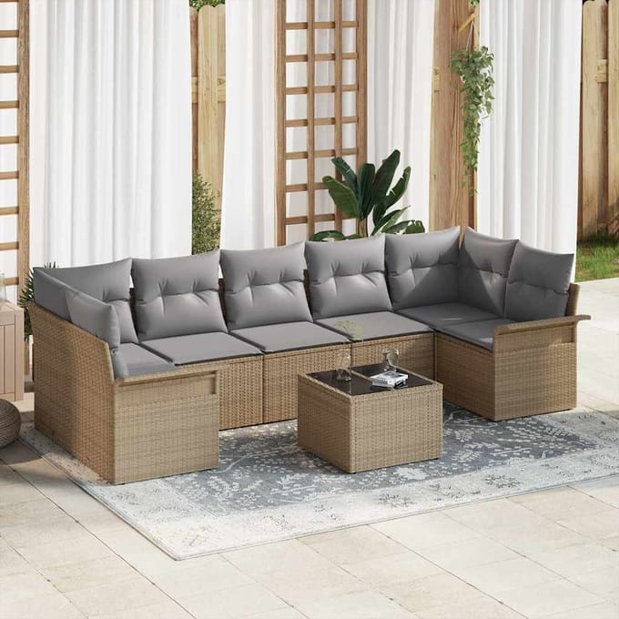 vidaXL - Tuinbank - Set - 8 - st - Beige - en - Grijs - poly - rattan