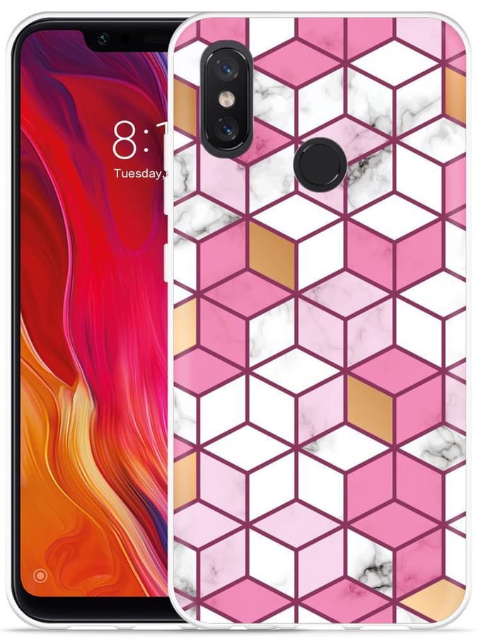 Xiaomi Mi 8 Hoesje Pink-gold-white Marble