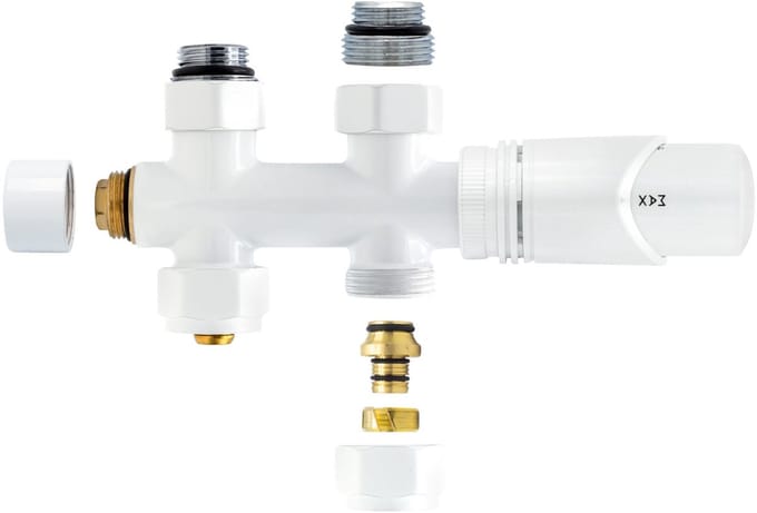 H&F Design Radiatorkraan Thermostatisch – Middenaansluiting – Recht – Vloeraansluiting – Glanzend Wit