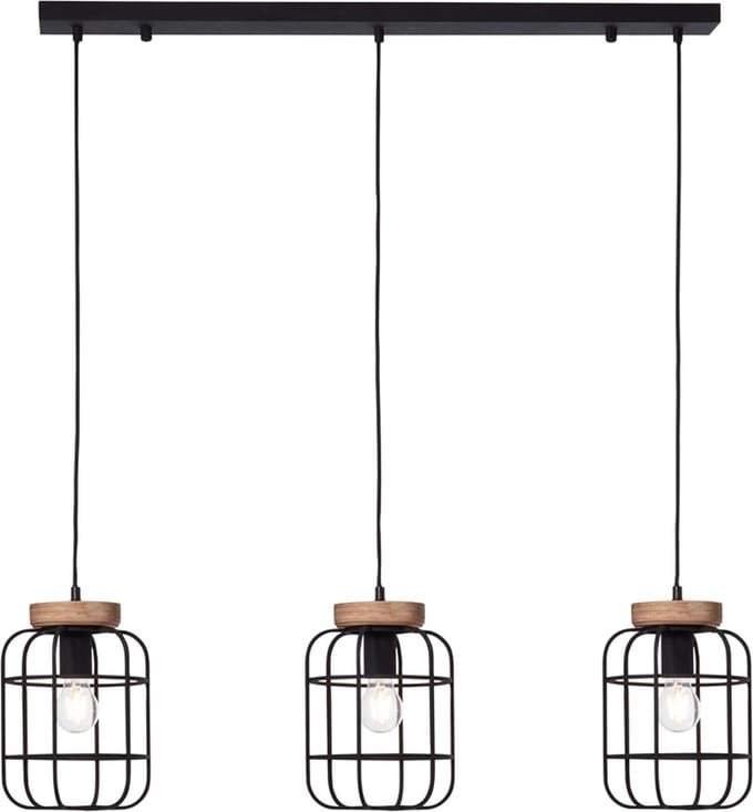 Brilliant Gwen - Hanglamp - E27 max 3x40W - Zwart/Hout