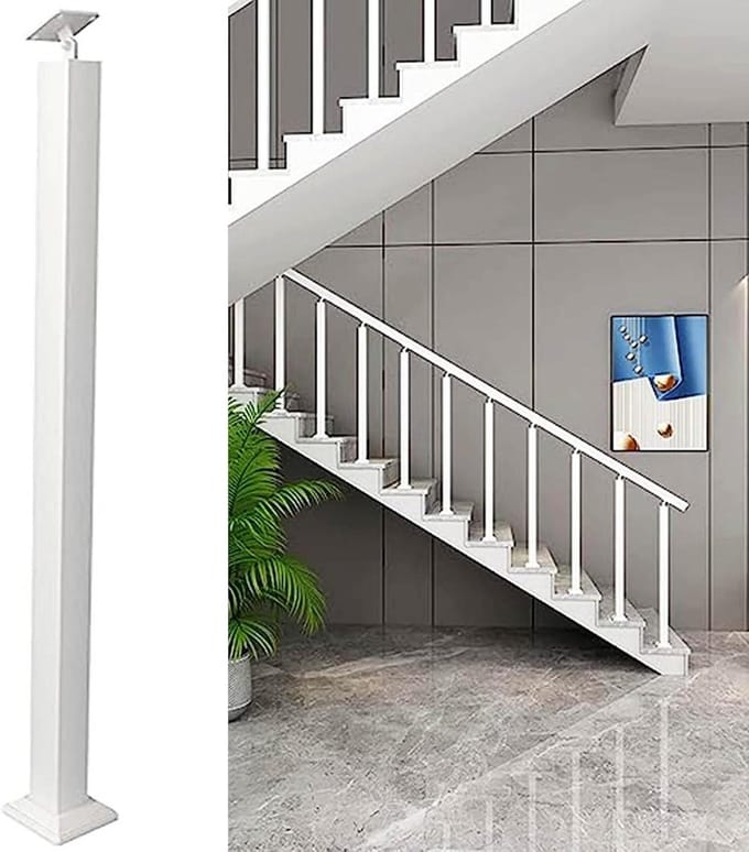 Trapleuning Paal - Balustrade Staander - Veiligheid Buiten - 270° Verstelbaar - 100 cm - Wit