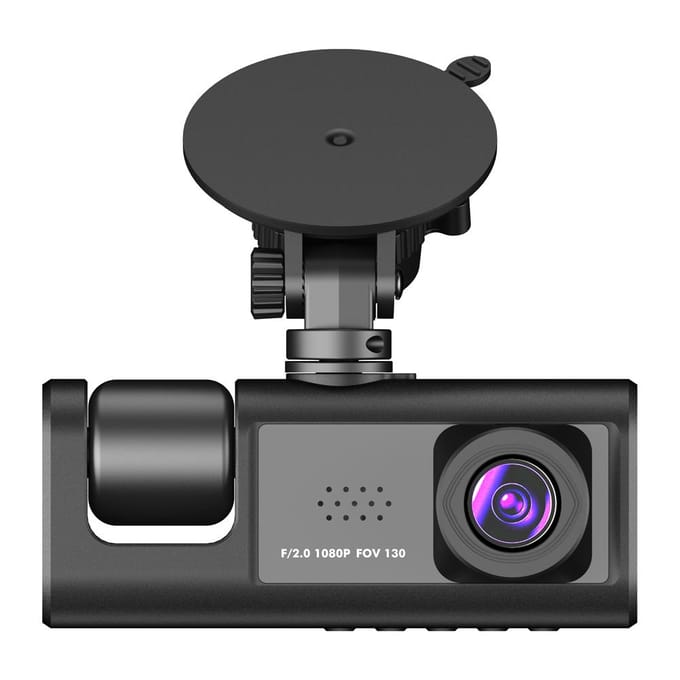 1080P DVR Dash Camera Voor-, Binnen- en Achtercamera Rijrecorder 2 Inch Scherm Dashcam Ondersteuning zwart