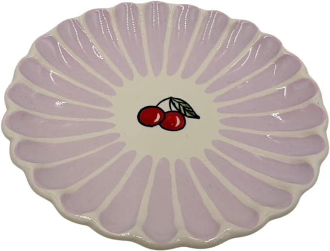 Bordje Fruity Cherry – Lila/Wit – Aardewerk – ø 15 cm - Dishes & Deco