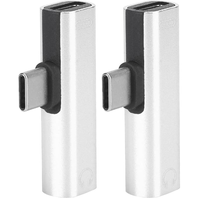 2 stuks 2 in 1 TypeC naar 3.5mm Assist o Kabel Draad Oplader Headset Distributeur Adapter(rood ) zilver
