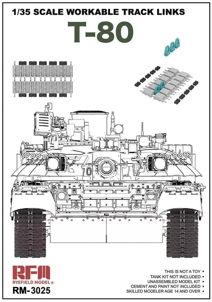 Rye Field Model Modelbouwpakket Militaire voertuigen - 3025 T-80 Werkbare Tracklinks Plastic - 1:35 - Modelbouw