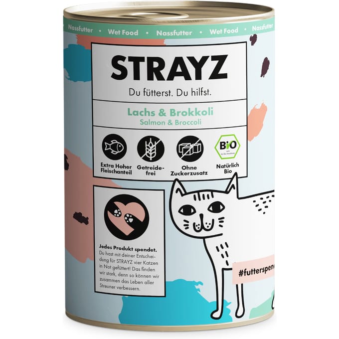 6x 400g STRAYZ Bio Zalm & Broccoli Nat Kattenvoer