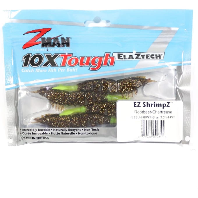 Zman Soft Lure Shrimpz 3,5 pouces 4/Pack Rootbeer Chart Tail (2345) white