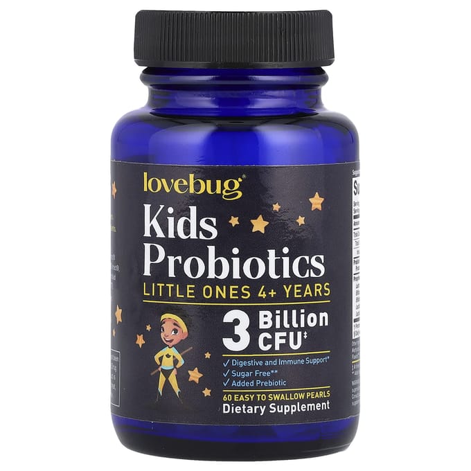 LoveBug Probiotics, perles probiotiques pour enfants, 4 ans et plus, 3 milliards d'UFC, 60 perles faciles à avaler