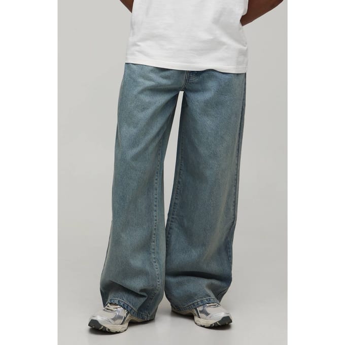 Essential Baggy Fit Rigid Washed Jeans | Stonewash | Size 46R
