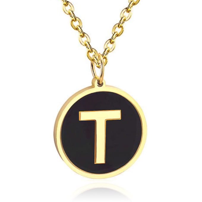 Goudkleurige Dames Schakelketting met Zwarte Kettinghanger Letter T
