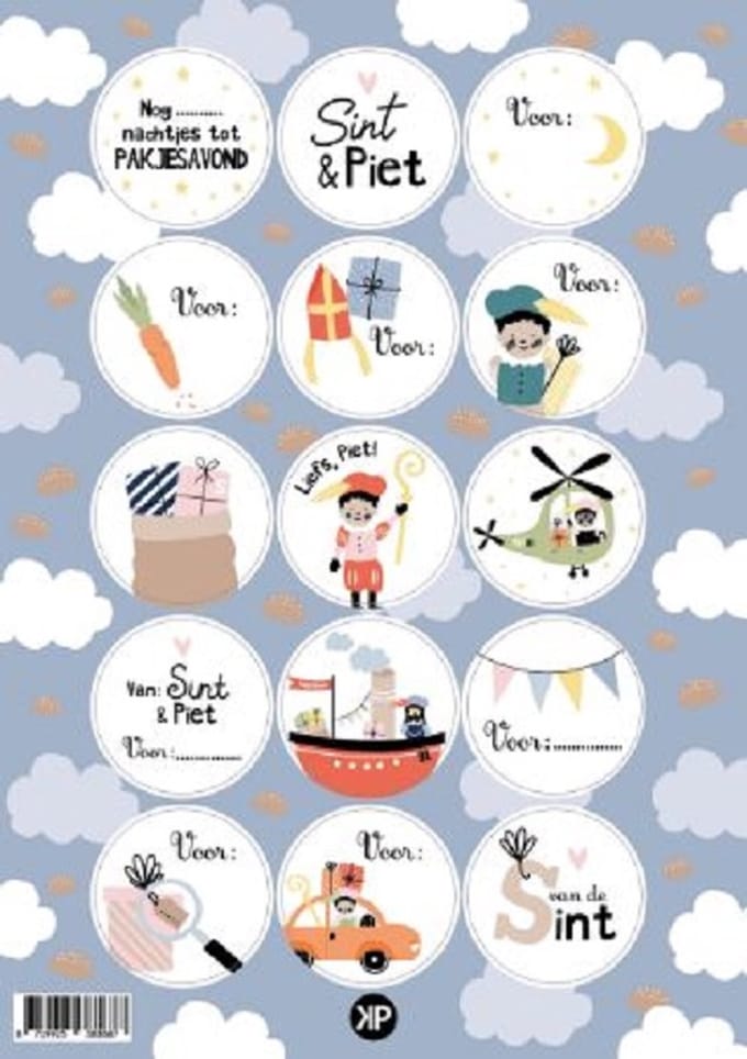 2x Sinterklaas Stickervel - 15 stickers per vel - Full Colour - Leuk inpakken - Modern - Roetveegpiet