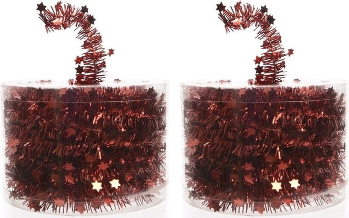 Decoris Kerstslinger - 2x - rood - folieslinger - 700 cm - Kerstversiering en decoratie
