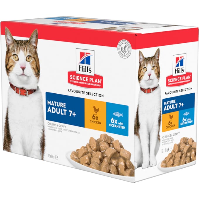 Hill's Science Plan Mature Adult 7+ Kip Bestel ook natvoer: 12 x 85 g Hill's Mature Adult - Vis selectie