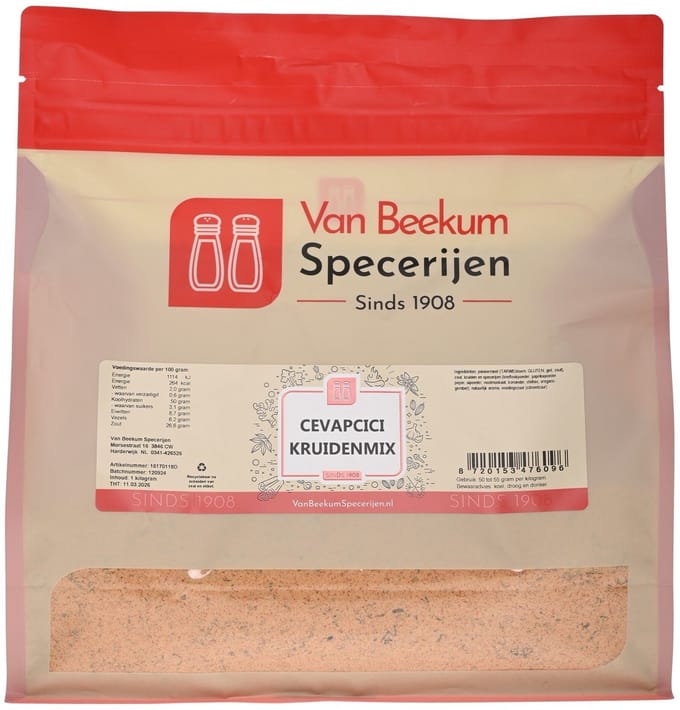 Van Beekum Specerijen - Cevapcici Kruidenmix - 1 kilo (hersluitbare stazak)