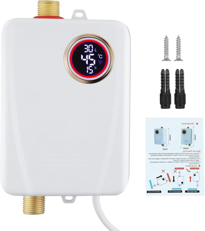 Mini Waterverwarmer - Directe Verwarming - Direct Warm Water - Digitaal LCD Display - 11x11x18 cm - Wit