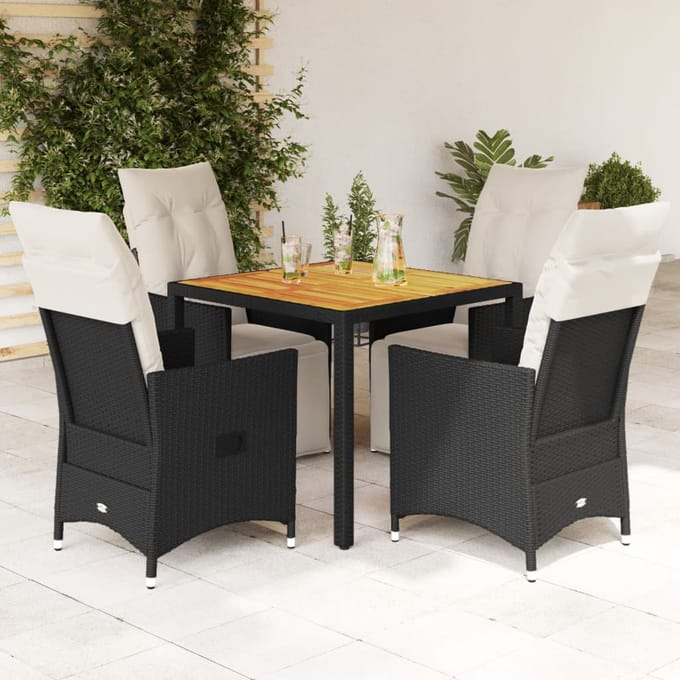 vidaXL - 5-delige - Tuinset - met - kussens - poly - rattan - zwart