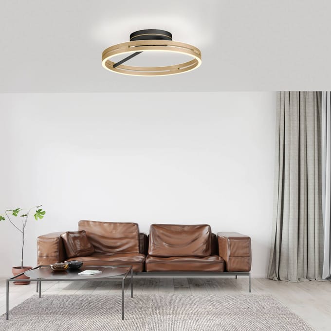PURE LED plafondlamp Loop messing/zwart metaal Ø 60 cm CCT