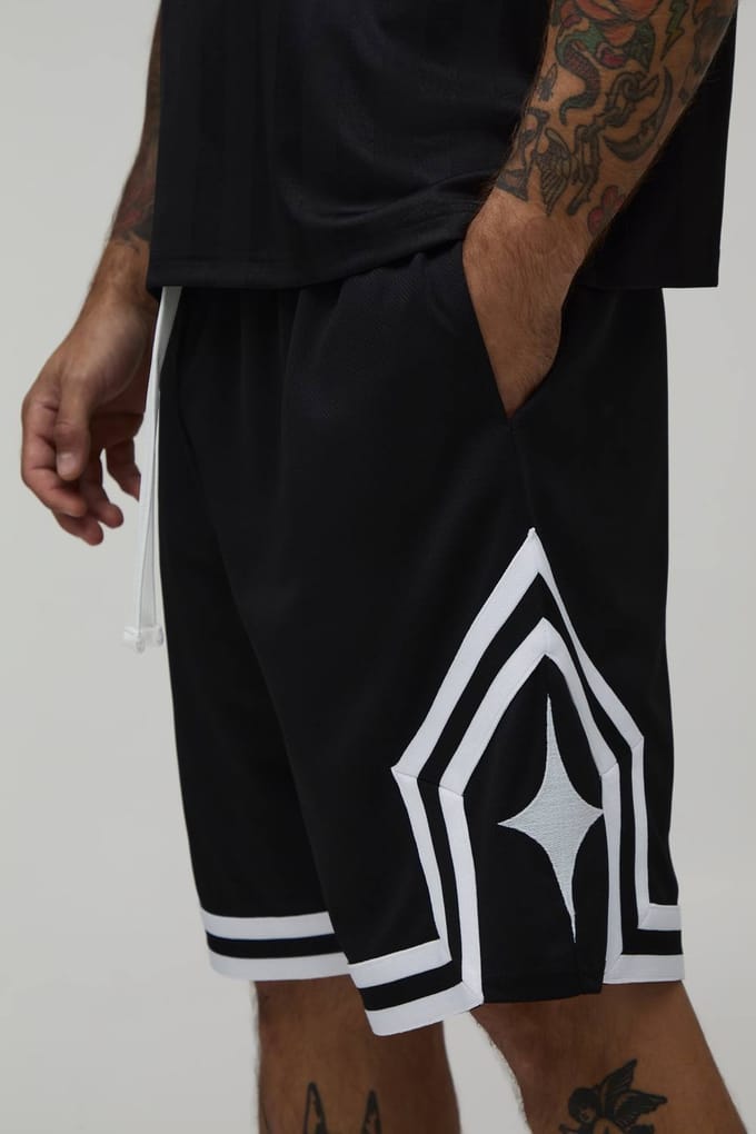 Middellange Basketbalshort Met Mesh En Tapedetail | Black | Size Large