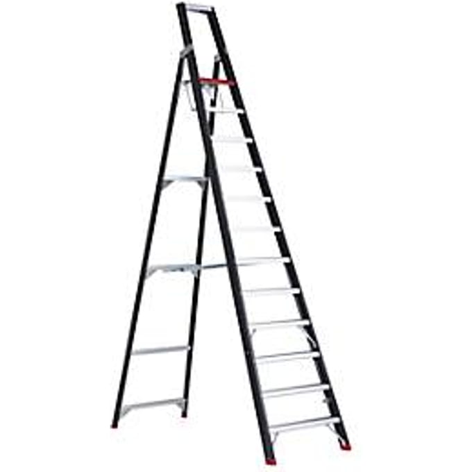 Trapladder Professional Topline, eenzijdig, aluminium, 12 treden, zwart