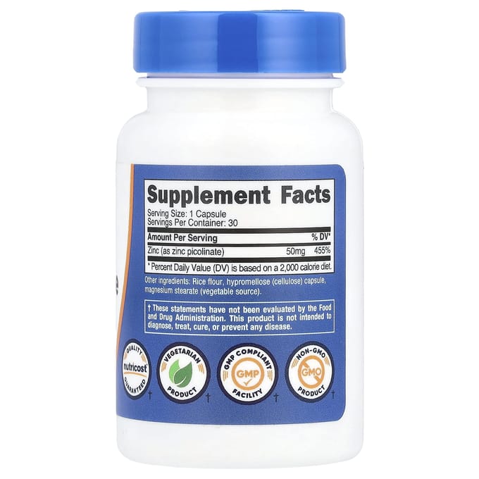 Nutricost, Zinkpicolinaat, 50 mg, 30 capsules