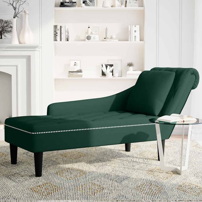vidaXL - Chaise - longue - met - kussen&rechterarmleuning - fluweel - donkergroen