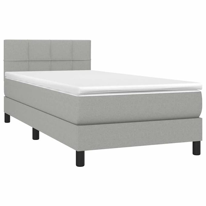vidaXL - Boxspring - met - matras - en - LED - stof - lichtgrijs - 90x190 - cm